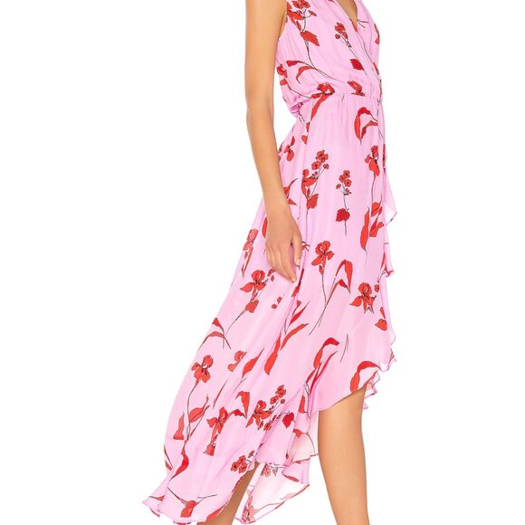 Parker Betty Dress Maxi Long Floral Print Faux Wrap Silk Blend Pink Size Medium - Picture 5 of 14